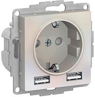 Розетка с заземлением +2xUSB тип A+A без рамки Systeme Electric AtlasDesign 1-м. жемчуг картинка